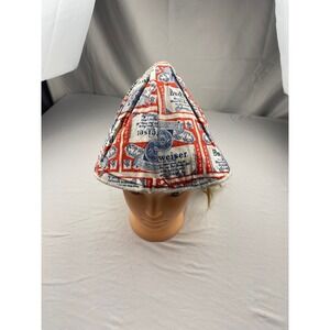 Vintage Budweiser Beer Label Print Cotton Bucket Hat Red White Blue Medium